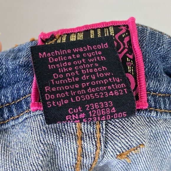 Torrid Medium Wash Distressed Ripped Patched Gold Sequin Skinny Jeans Size 20 - Picture 7 of 7